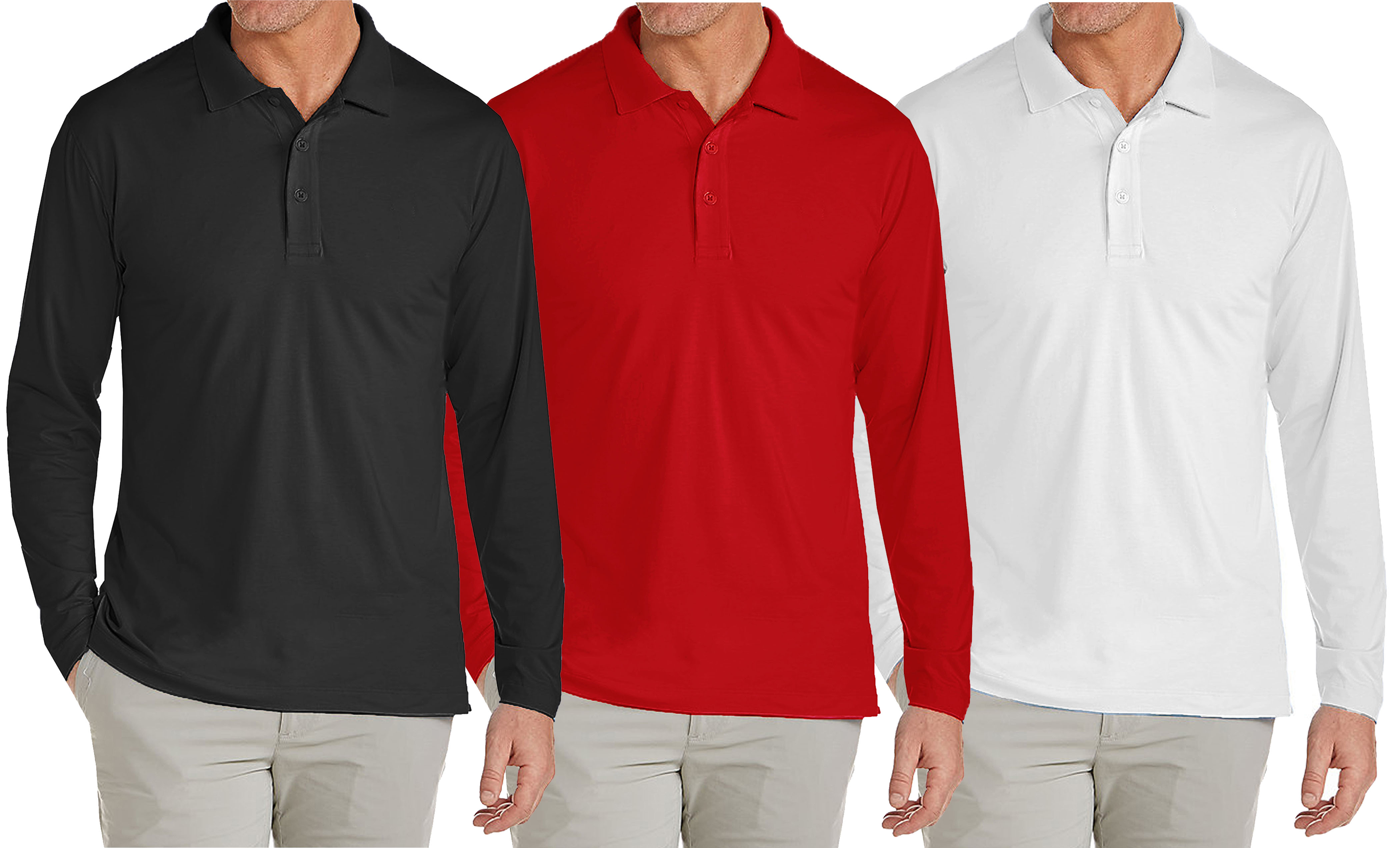 3 or 4-Pk Mens Long Sleeve Pique Polo Shirt - Gallery 15