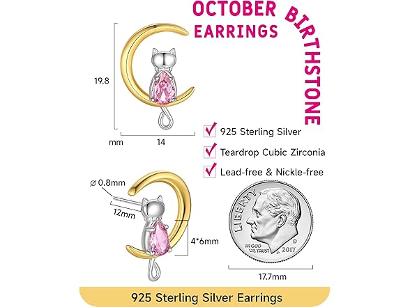 Birthstone Cat Moon Earrings