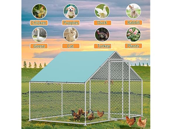 Sunny Heart Large Chicken Coop Run with Immersed Wire Mesh,  (Open Box)