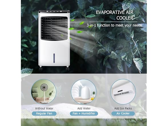 PETSITE Portable Evaporative Air Cooler, 3-in-1 Oscillation