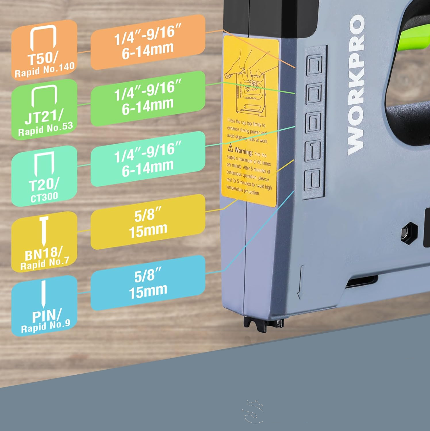 WORKPRO 5 in 1 Staple Gun,110V Corded Brad Nailer - Gallery 10