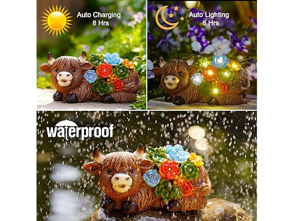 Highland Cow Solar LED Garden Statue 2pk