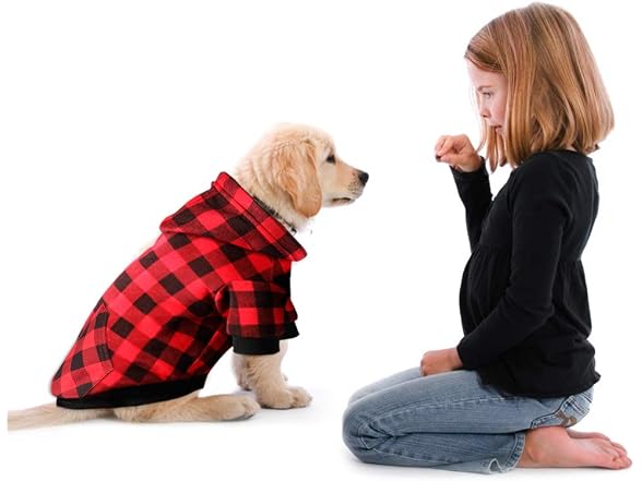Red Plaid Dog Hoodie Sweater for Large Dogs P