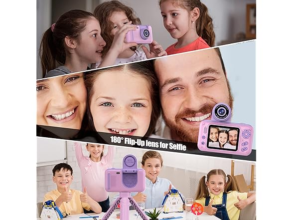 PURULU Kids Camera with Flip-up Lens for Selfie & Video, HD Digital Camera with 32GB SD Card, Ideal for 3-8 Years Old Girls Boys on Birthday Christmas Party as Gift (Open Box)