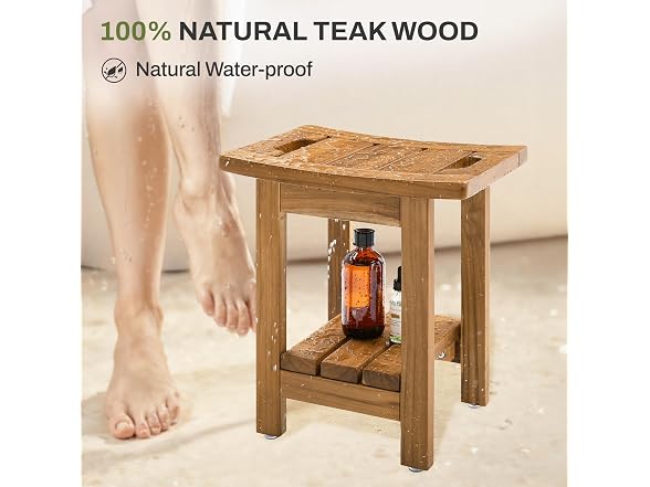 14" Waterproof Natural Teak Shower Stool