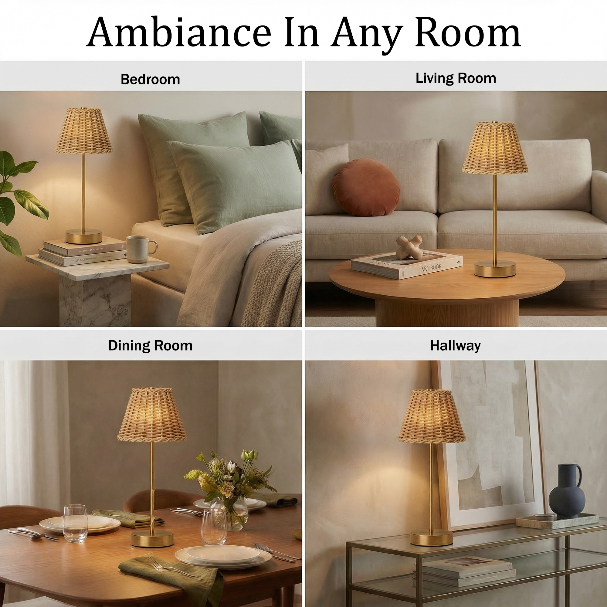 Gold Base Woven Shade Smooth Lamp - Gallery 22