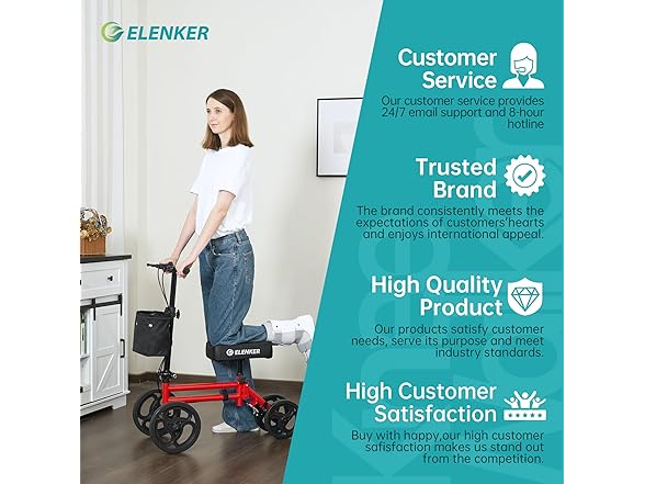 ELENKER Knee Scooter Economy Knee Walker with Dual Braking System for Injury or Surgery to The Foot, Ankle Injuries Dark Red (Open Box)