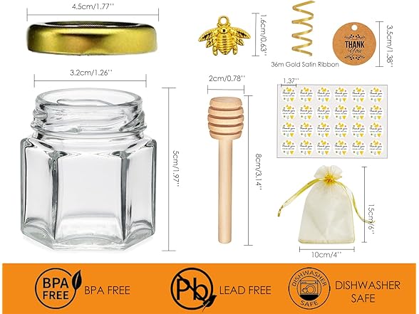 Mini Hexagonal Glass Honey Jars Set
