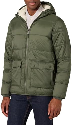 Amazon Essentials Mens Long Sleeve Water Resistant Sherpa Lined Puffer Jacket