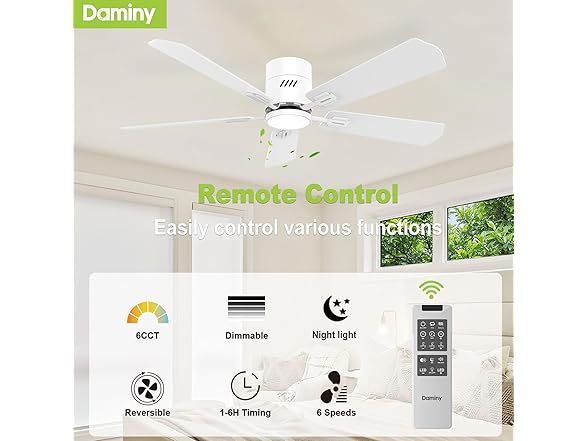 DAMINY 52In 5 Blades White Ceiling Fan
