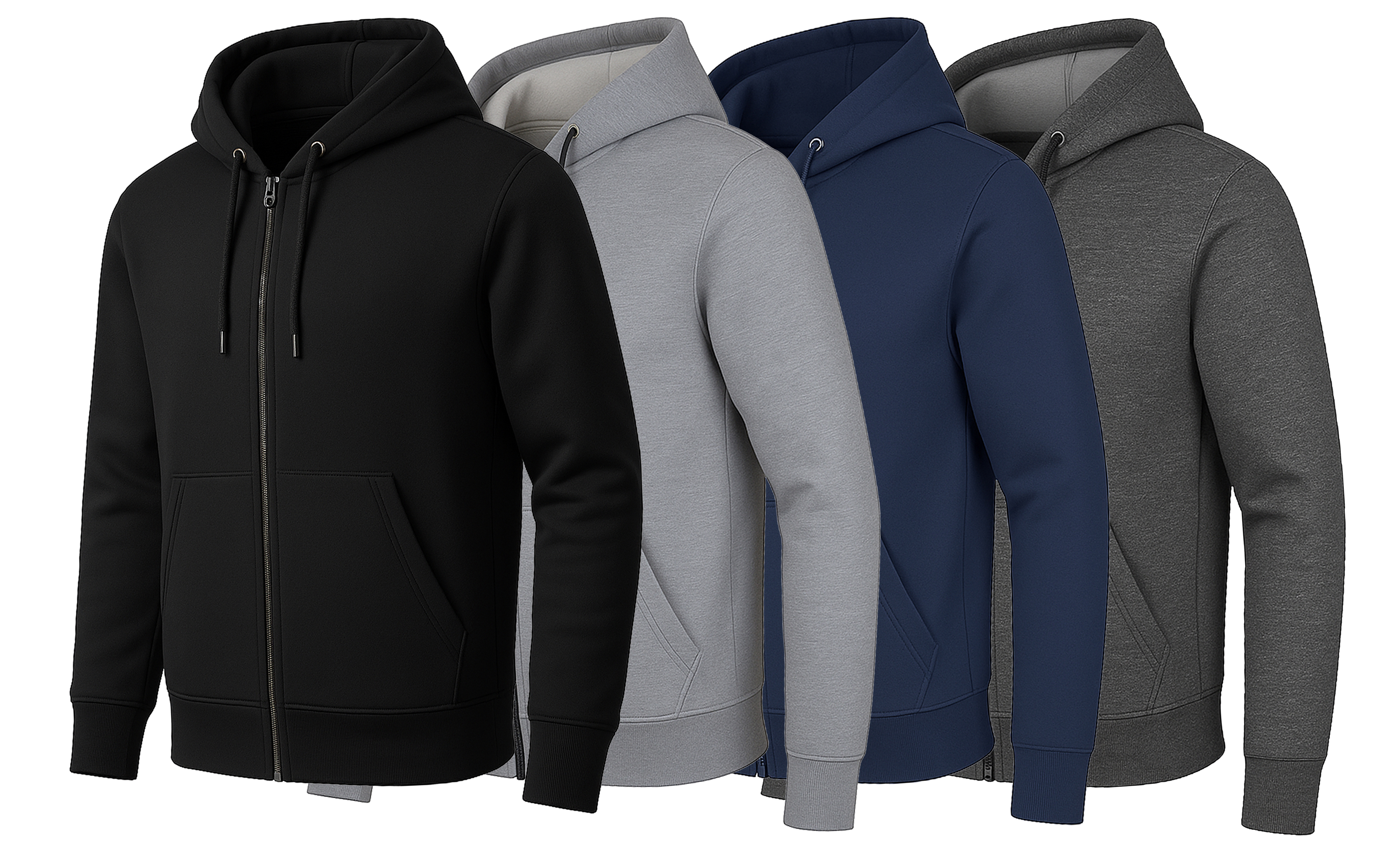 3Pk Mens Heavyweight Fleece-Lined Tech Zip Hoodie - Gallery 10