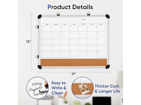 VUSIGN Dry Erase Calendar Whiteboard