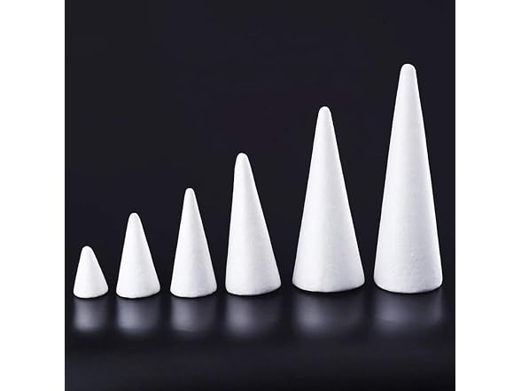 12-Pc White Foam Cones for DIY Crafts