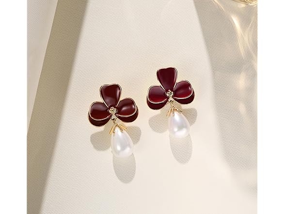 Flower Teardrop Pearl Dangle Earrings
