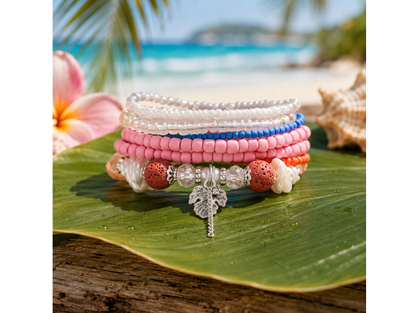 Stretch Beaded Bracelet Stack with Tree Charm