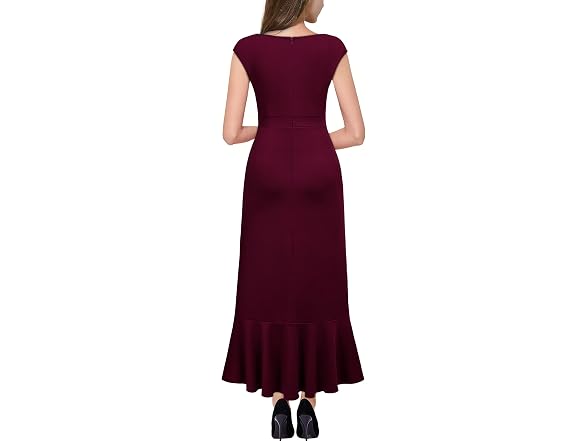 Miusol Women (S) Elegant V Neck Ruffle Split Dress