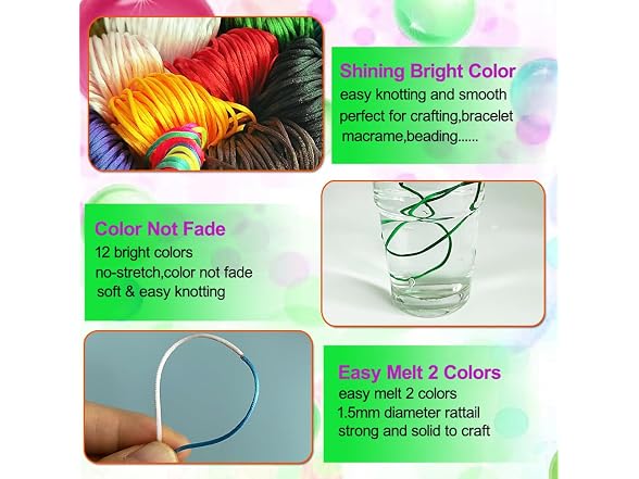 Ewparts Nylon String for Bracelets 1.5mm 12 Rolls