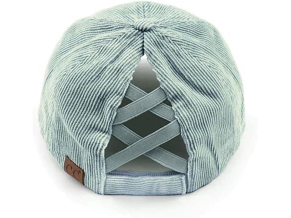 C.C (OS) Corduroy Ponytail Cap Criss-Cross Grey
