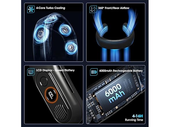 OLV Rechargeable 4 Turbo 6000mAh Portable Neck Fan