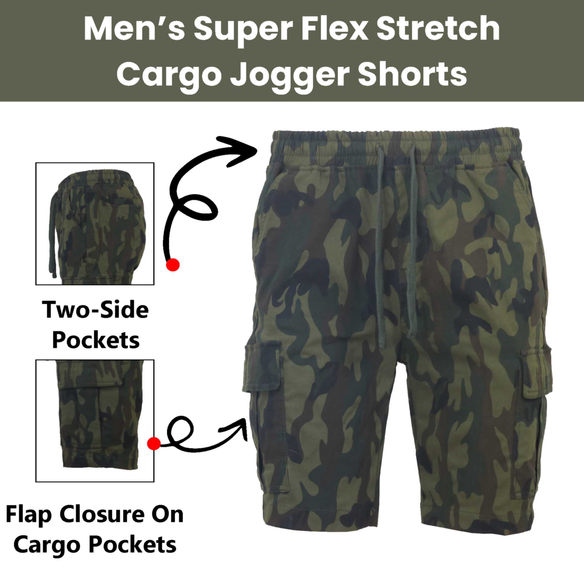 Mens Super Stretch Pull-On Cargo Shorts - Gallery 33