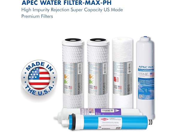 APEC WATER FILTER-MAX-PH US MADE 90 GPD Complete Replacement Set