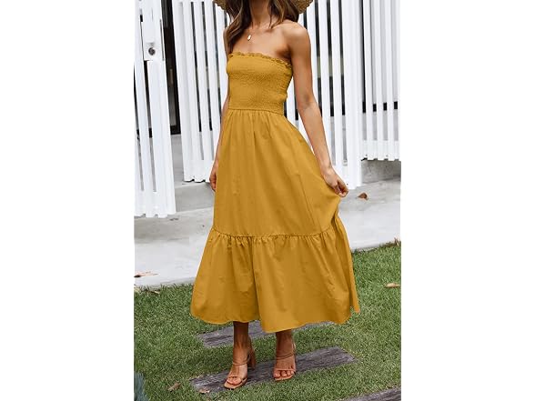 Zesica Women (S) Summer Boho Strapless Maxi Ginger