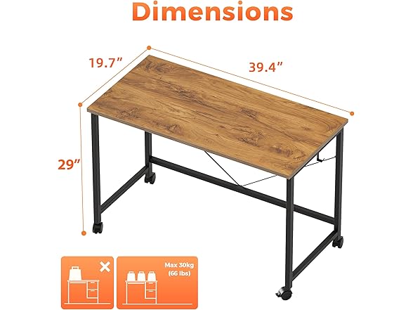Rolling Computer Desk with Wheels