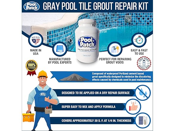 Pool Patch Gray Pool Tile Grout Repair Kit, 10-Pound, Gray