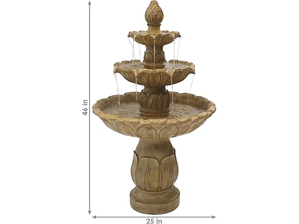 Sunnydaze Classic Tulip 3-Tier Electric Fountain - 46"