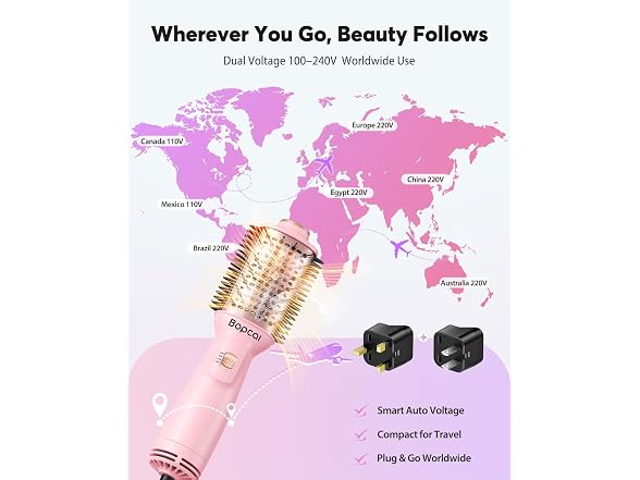 Travel Hair Dryer Brush Dual Voltage 100V 240V