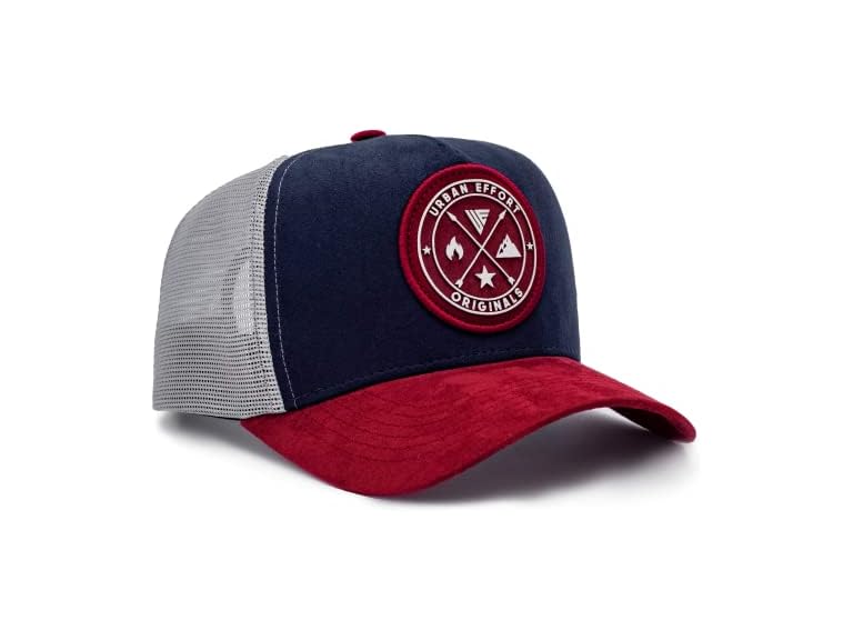 Urban Effort Mesh Back Cap - For men and Women Baseball Hat 5-Panel Trucker Hat - Great Snapback Closure for Hunting & Hiking, Blue/Wine