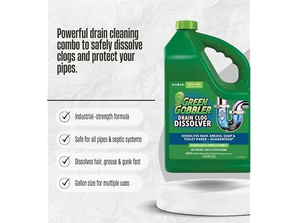 GROVE 2x Green Gobbler Liquid Drain Clog Remover