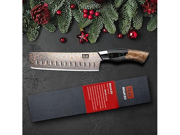 SHAN ZU 7 Inch Damascus Nakiri Knife