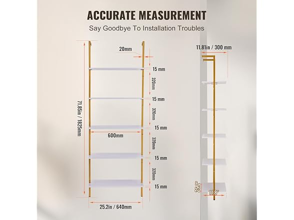 Ladder Shelf, 5-Tier Bookshelf 24x11.8in White