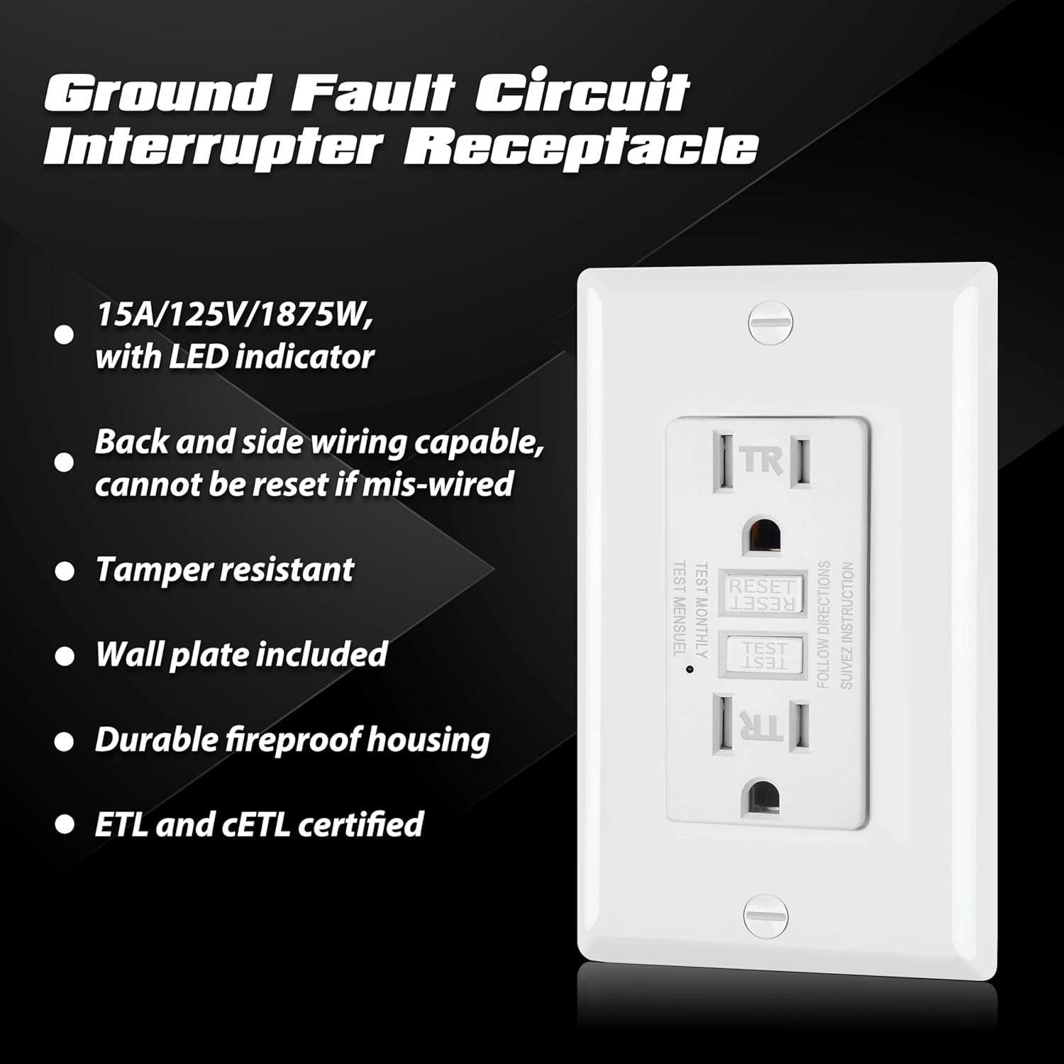 ELECTECK 2 Pack GFCI Outlets 15A - Gallery 8