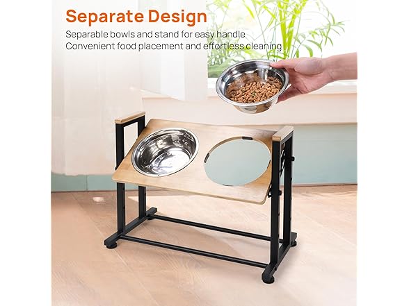 Adjustable Height Pet Feeder Stand with 2 Stainless Steel Bowls