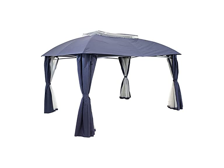 Sunnydaze Soft Top Patio Gazebo - 10x13 Foot Gazebo with Mesh Screen and Privacy Wall - Navy