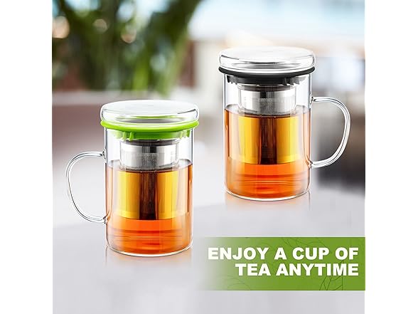 suyika Glass Tea Cup withLid and Basket Green