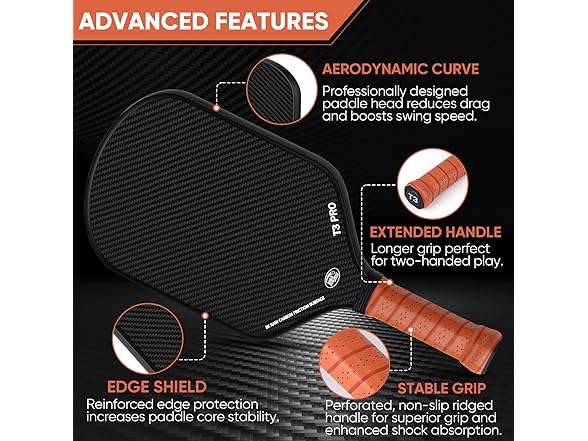 HVQ 3K Raw Carbon Fiber Pickleball Paddle | 16mm