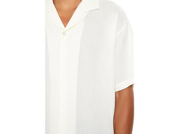 Forever 21 (L) Textured Rayon Cuban Collar Shirt