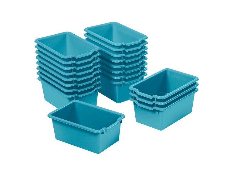 ECR4Kids Scoop Front Storage Bin, Multipurpose Organization, Turquoise, 20-Piece