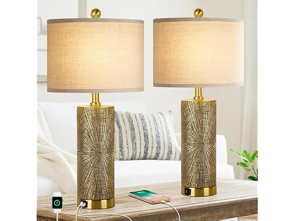 TOBUSA 27"Gold Vintage Table Lamps Set 2
