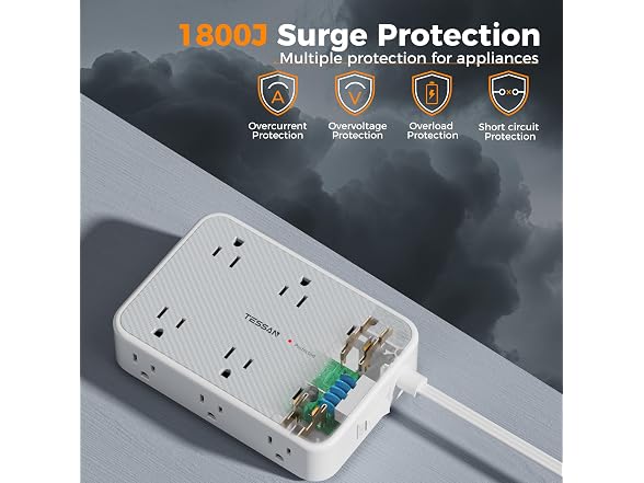 TESSAN 10ft Cord Power Strip (12 Outlets, 4 USB)