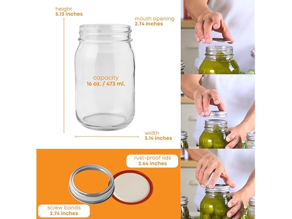 FastRack Regular Mouth Glass Mason Jars 2PK
