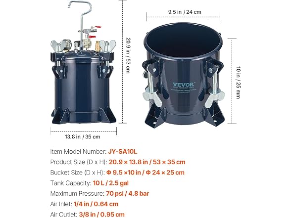 10L/2.5gal Spray Paint Pressure Pot Tank, 70PSI