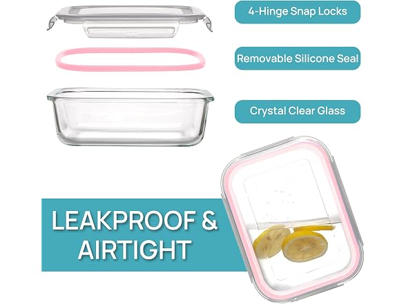 Vtopmart Pink 5 Pack 35oz Glass Containers W/ Lids