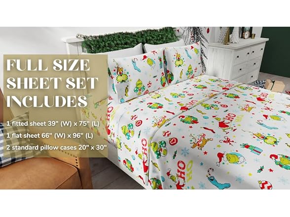 Grinch Cotton Flannel Sheet Set, Full