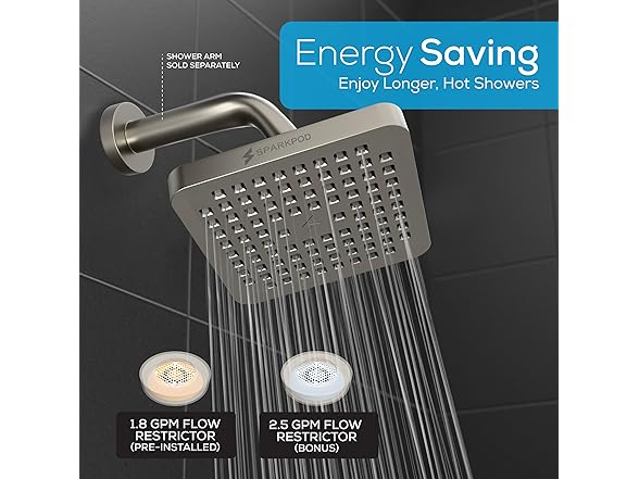 6" Square High Pressure Rain Shower Head