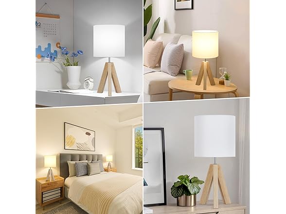 Brightever Small Wooden Tripod Table Lamp