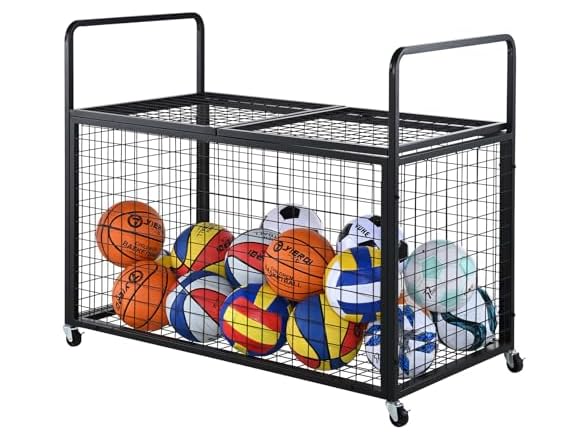 Rolling Sports Ball Storage Cart, Lockable